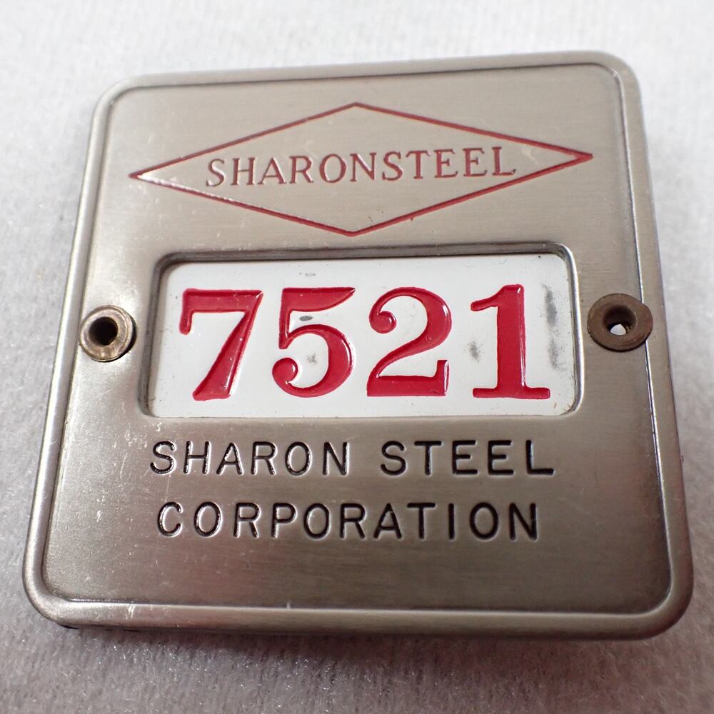 Vintage Sharon Steel #7521 Employee Badge Metal ID Pin Steel Mill Pennsylvania